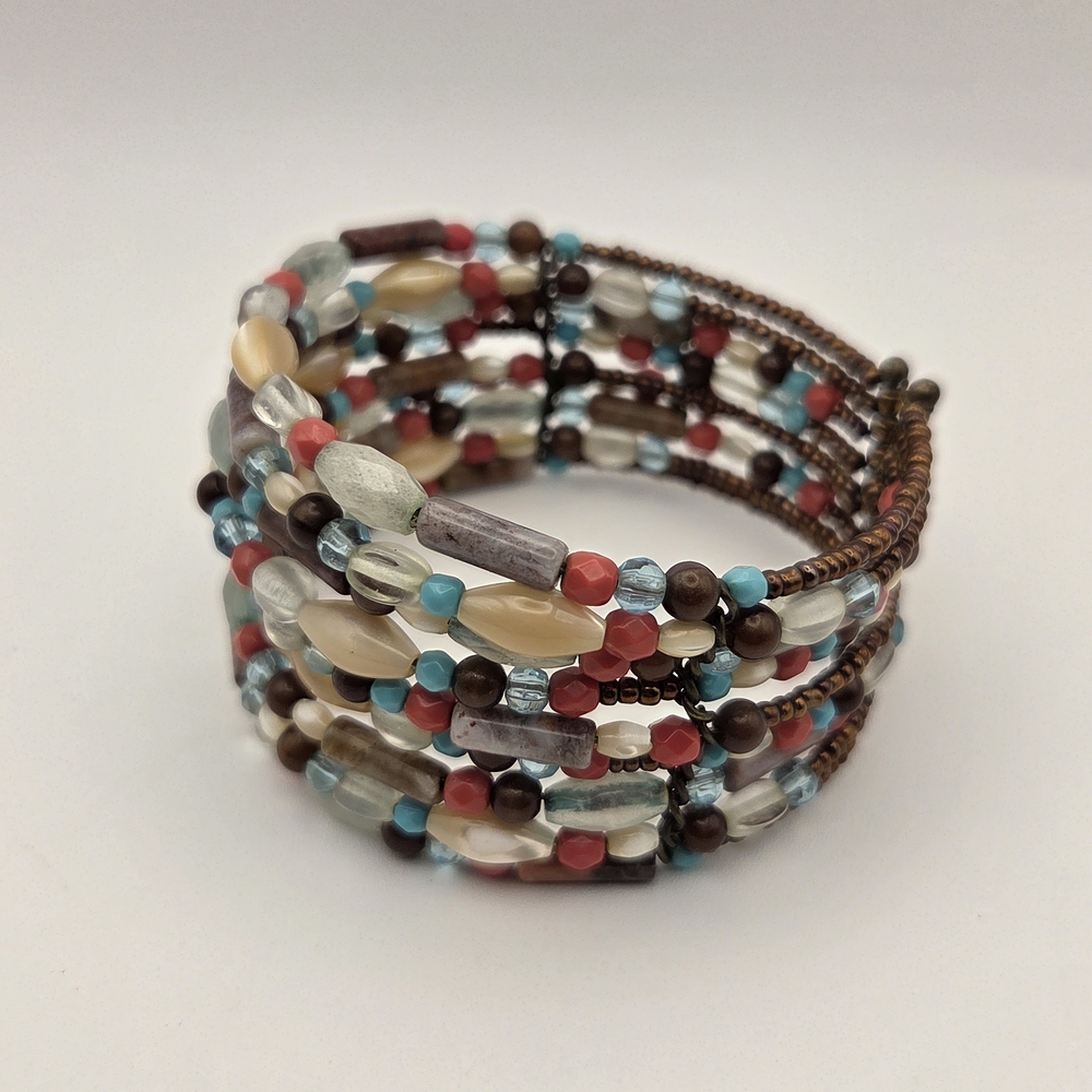 Boho Beaded Bracelet Earthy Tones Flexible Colorful - Picture 9 of 12